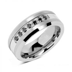 Black Stone Concave-convex Design Tungsten Gold Men's Ring