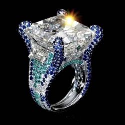 Unique 10 CT Brilliant Radiant Cut  Ring with Colorful Paved Diamonds