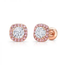 1.80 CT Cushion Cut With Fancy Pink Sapphire Halo Stud Earrings