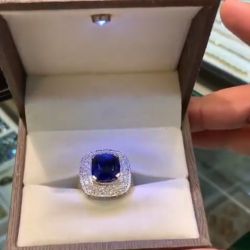 Halo Cushion Cut Blue Engagement Ring